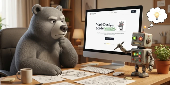 Bjorn unimpressed with AI's attempt at the Bear Sites home page.